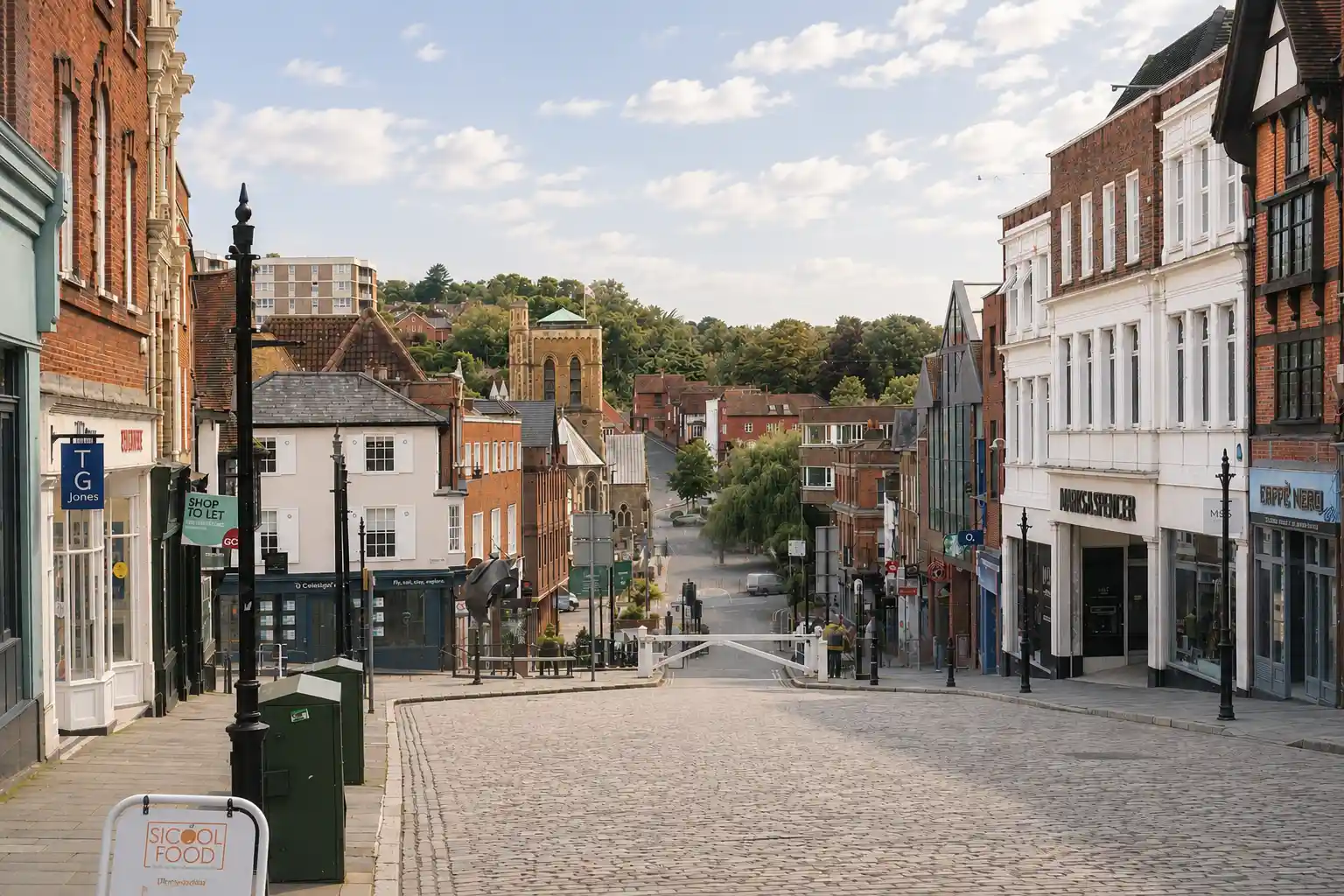 View of Guildford High Street, a primary service area covered by Surrey Environmental Services.